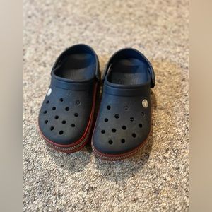 Navy blue with grey and red CROCS